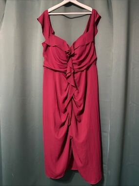 City Chic Ruffled V-Neck Midi Dress in Berry